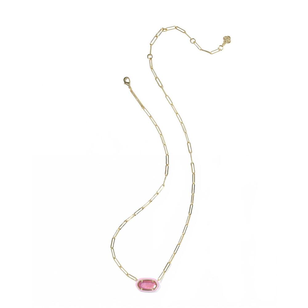 NEW KENDRA SCOTT elisa enamel frame paperclip necklace in gold bright pink illus - Picture 2 of 2
